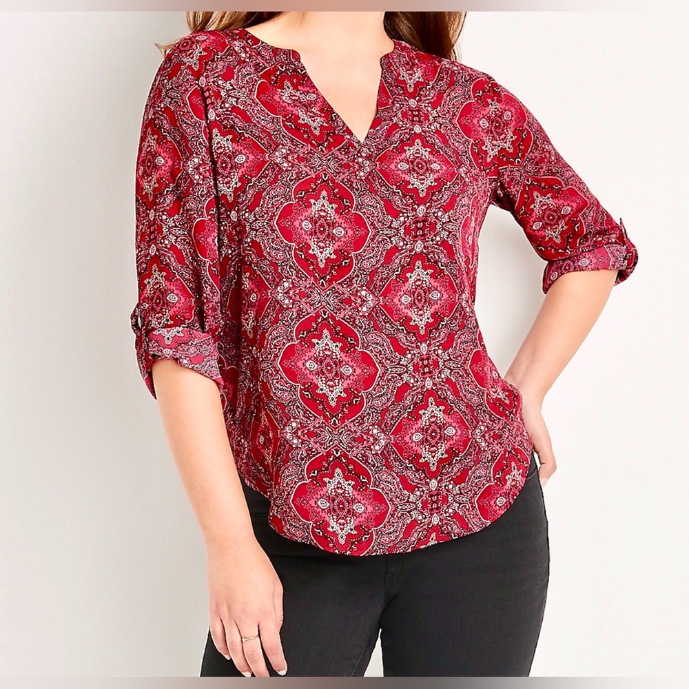 Maurices women’s red and black Paisley Blouse.